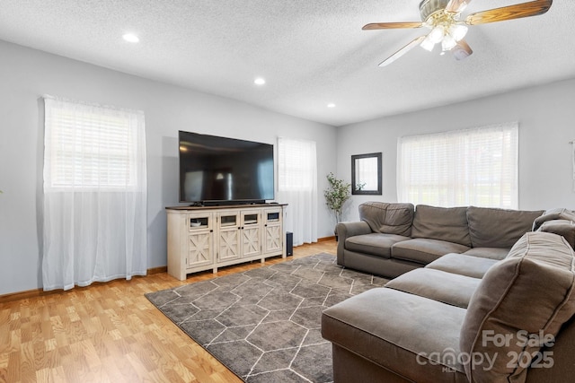 50 Isenhour Park Rd, Taylorsville, NC 28681 - living area with a textured ceiling, a ceiling fan, wood finished floors, and recessed lighting