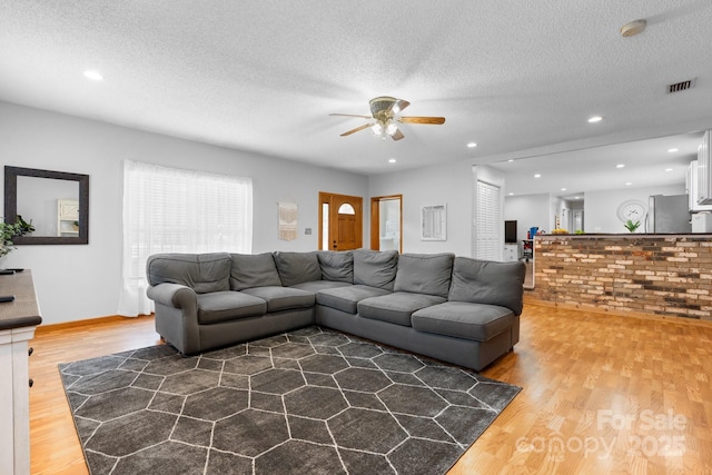 50 Isenhour Park Rd, Taylorsville, NC 28681 - living area with ceiling fan, wood finished floors, a textured ceiling, and recessed lighting
