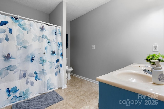 50 Isenhour Park Rd, Taylorsville, NC 28681 - bathroom with tile patterned flooring, vanity, curtained shower, and a textured ceiling