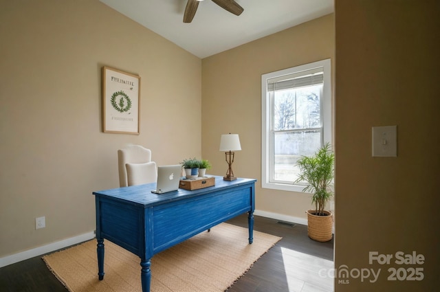 2158 Watson Rd, Lenoir, NC 28645 - home office with a ceiling fan and wood finished floors