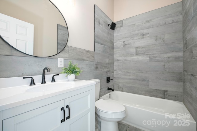 2158 Watson Rd, Lenoir, NC 28645 - bathroom featuring vanity, shower / bath combination, and tile walls