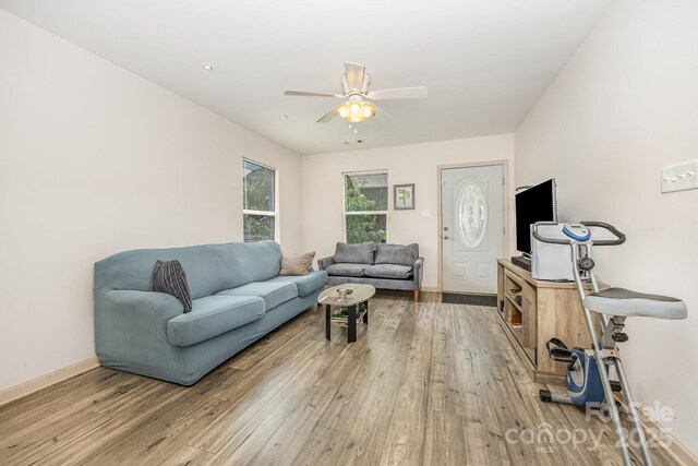 1019 Richard St, Salisbury, NC 28144 - living room featuring ceiling fan and light wood finished floors