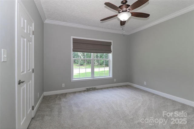 5890 Alley Rd, Catawba, NC 28609 - unfurnished room with carpet, ceiling fan, ornamental molding, and a textured ceiling