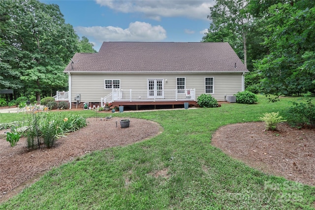 5890 Alley Rd, Catawba, NC 28609 - back of house featuring a wooden deck, a lawn, and roof with shingles