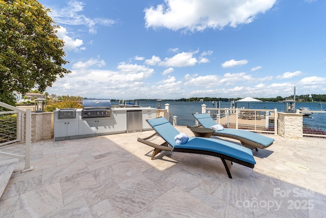 3394 Governors Island Dr, Denver, NC 28037 - view of patio featuring an outdoor kitchen and a water view