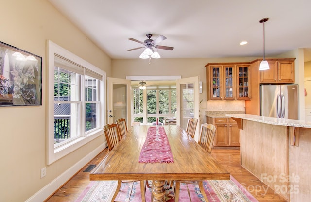 35 Village Pointe Ln, Asheville, NC 28803 - dining room with a ceiling fan, light wood-style flooring, and recessed lighting