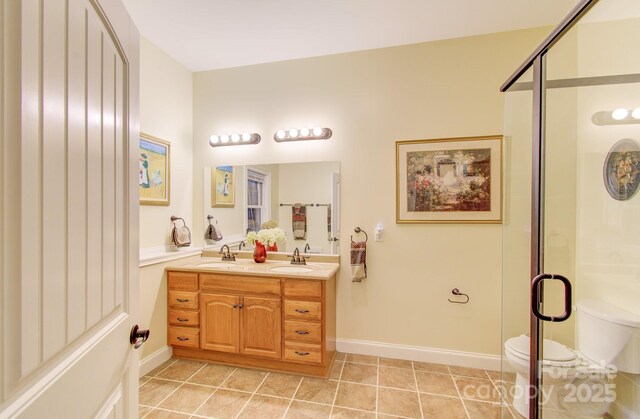 35 Village Pointe Ln, Asheville, NC 28803 - full bath with double vanity, tile patterned floors, and a shower with shower door