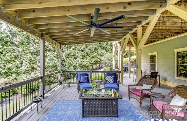 35 Village Pointe Ln, Asheville, NC 28803 - deck featuring an outdoor living space and a ceiling fan