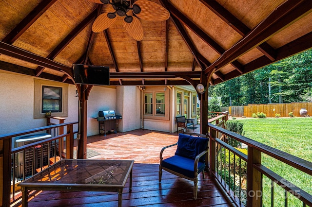 3889 Mattingly Dr, Hickory, NC 28602 - wooden deck with a gazebo, a grill, and a ceiling fan