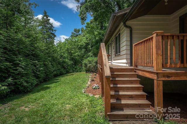 24 Arco Rd, Asheville, NC 28805 - view of green lawn featuring a wooden deck and stairway