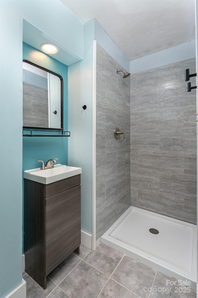 24 Arco Rd, Asheville, NC 28805 - full bath featuring tile patterned floors, a shower stall, and vanity