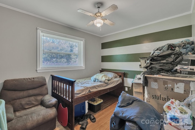 2008 Kimway Dr, Matthews, NC 28105 - bedroom with wood finished floors, ornamental molding, and ceiling fan