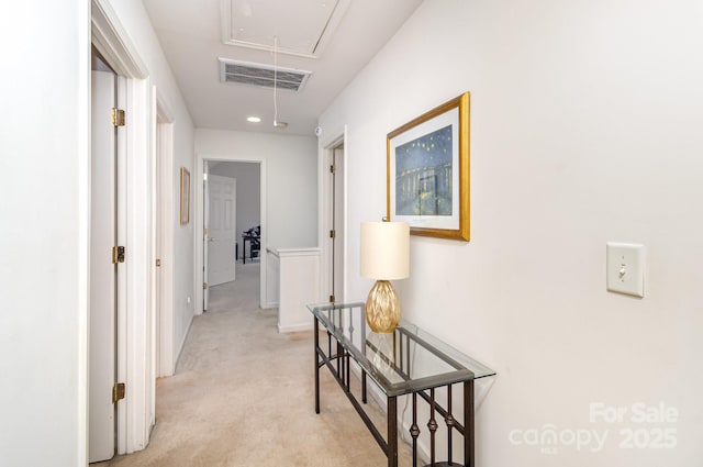 6619 Bittinger Ct, Charlotte, NC 28216 - corridor featuring attic access, light carpet, and recessed lighting