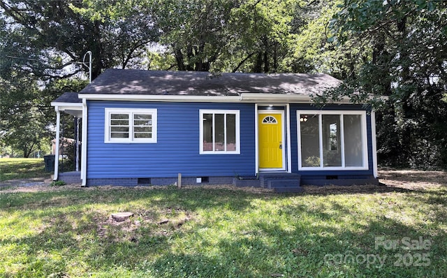 218 Hartman St, Gastonia, NC 28052 - view of front of house featuring entry steps, crawl space, a front yard, and a shingled roof