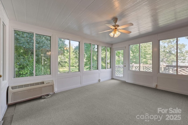 322 Oakview Dr, Salisbury, NC 28146 - unfurnished sunroom featuring a ceiling fan and a wall mounted air conditioner