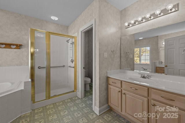 322 Oakview Dr, Salisbury, NC 28146 - bathroom with a bath, vanity, and a stall shower