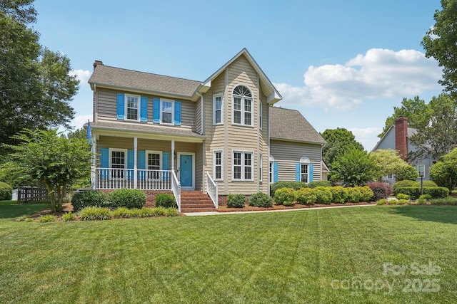 2256 Drawbridge Ct, Rock Hill, SC 29732 - view of front facade with a porch, a front lawn, and a chimney