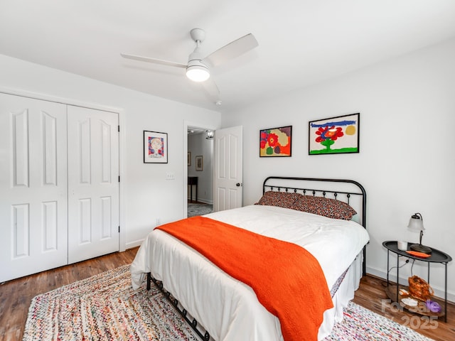 1605 Ambergate Dr, Waxhaw, NC 28173 - bedroom featuring a closet, wood finished floors, and a ceiling fan