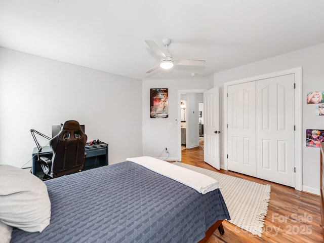 1605 Ambergate Dr, Waxhaw, NC 28173 - bedroom with wood finished floors, a closet, and ceiling fan