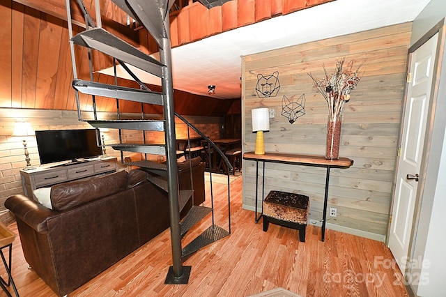 3430 Rose Creek Rd, Morganton, NC 28655 - stairway featuring wood walls and wood finished floors