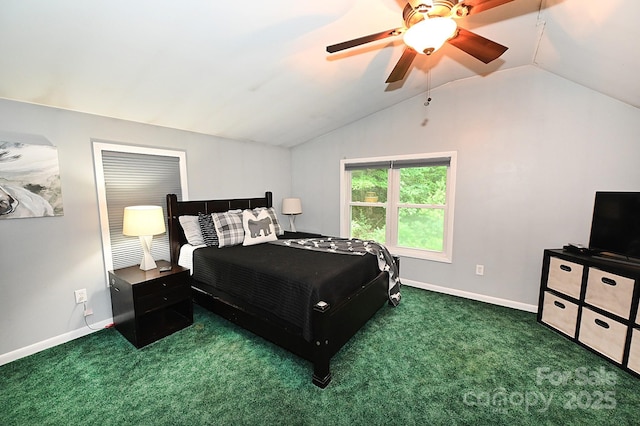 3430 Rose Creek Rd, Morganton, NC 28655 - bedroom featuring carpet flooring, lofted ceiling, and a ceiling fan