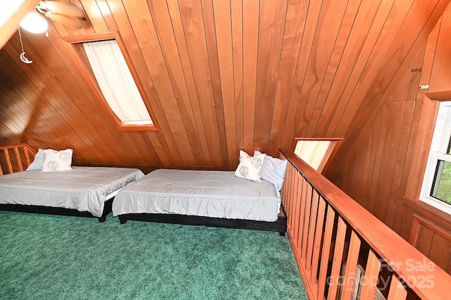 3430 Rose Creek Rd, Morganton, NC 28655 - bedroom featuring a skylight, carpet, and wood walls
