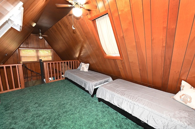 3430 Rose Creek Rd, Morganton, NC 28655 - carpeted bedroom featuring wood walls and vaulted ceiling