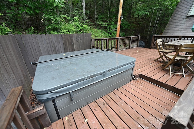 3430 Rose Creek Rd, Morganton, NC 28655 - deck featuring a hot tub and outdoor dining space