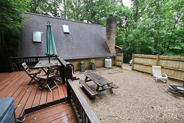 3430 Rose Creek Rd, Morganton, NC 28655 - wooden deck with outdoor dining space and an outdoor fire pit