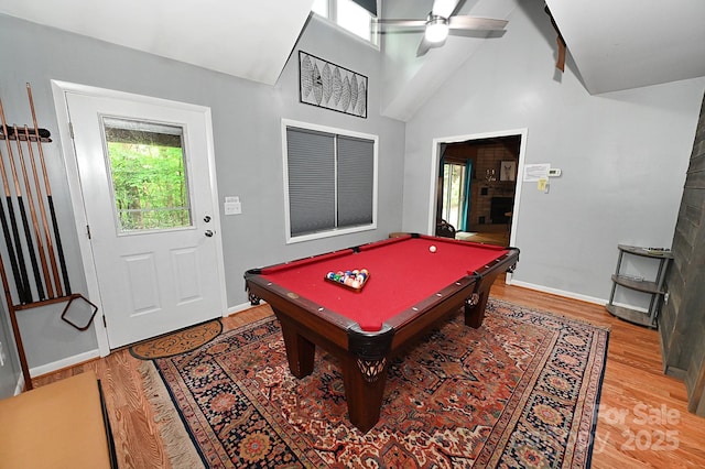 3430 Rose Creek Rd, Morganton, NC 28655 - playroom with light wood-type flooring, pool table, ceiling fan, and a high ceiling