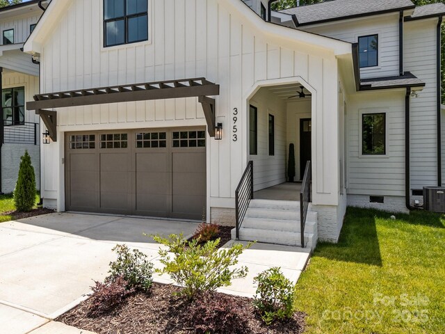 3953 Plainview Rd, Charlotte, NC 28208 - modern inspired farmhouse featuring board and batten siding, concrete driveway, a shingled roof, and an attached garage