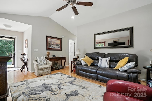 402 Walnut St Unit 11, China Grove, NC 28023 - living room featuring wood finished floors, lofted ceiling, and a ceiling fan