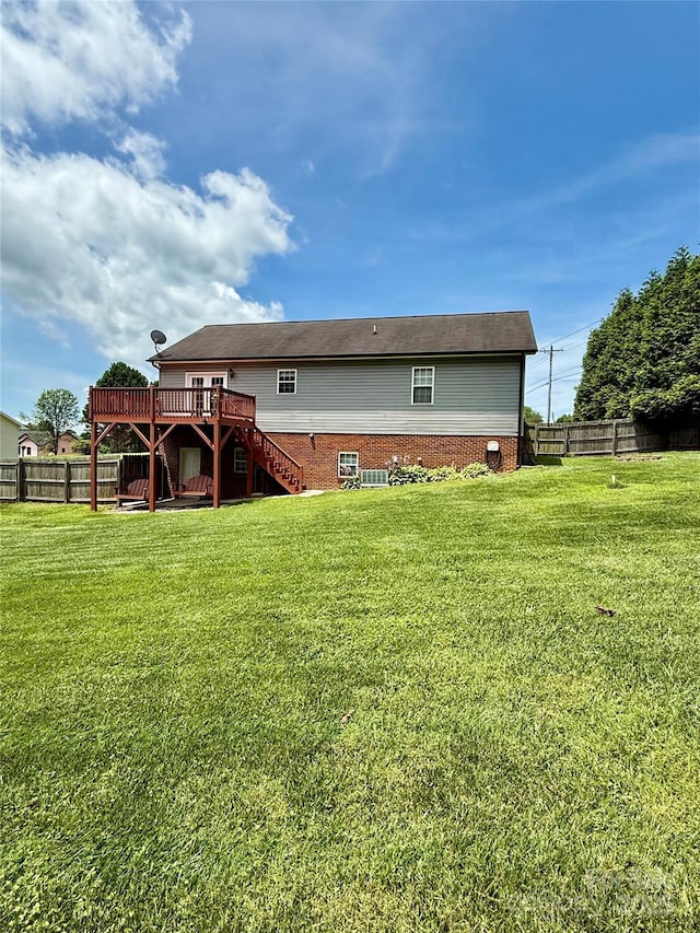 4351 Grover Pl, Granite Falls, NC 28630 - rear view of house with stairs, a deck, and brick siding