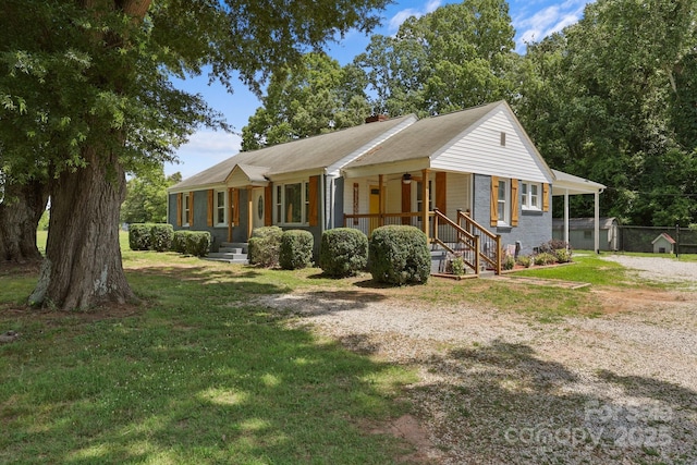 435 Stirewalt Rd, China Grove, NC 28023 - view of front of property with a chimney, driveway, a porch, and a front lawn
