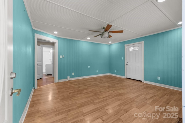 435 Stirewalt Rd, China Grove, NC 28023 - unfurnished room featuring ceiling fan, ornamental molding, light wood-style floors, and recessed lighting