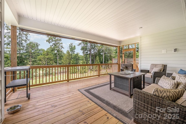 7739 Village Pkwy, Locust, NC 28097 - deck with an outdoor hangout area and view of wooded area