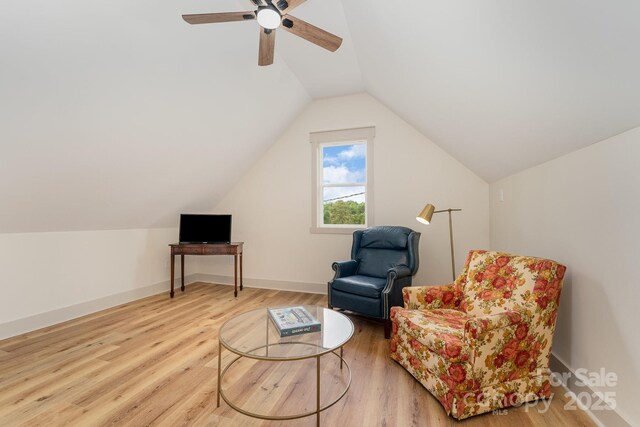 220 Low Water Bridge Rd, Troy, NC 27371 - living area featuring ceiling fan, wood finished floors, and lofted ceiling