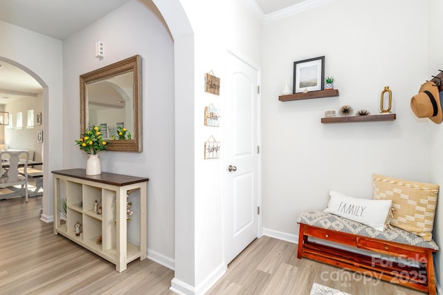 4268 Coachwhip Ave, Lancaster, SC 29720 - hall featuring arched walkways, wood finished floors, and crown molding