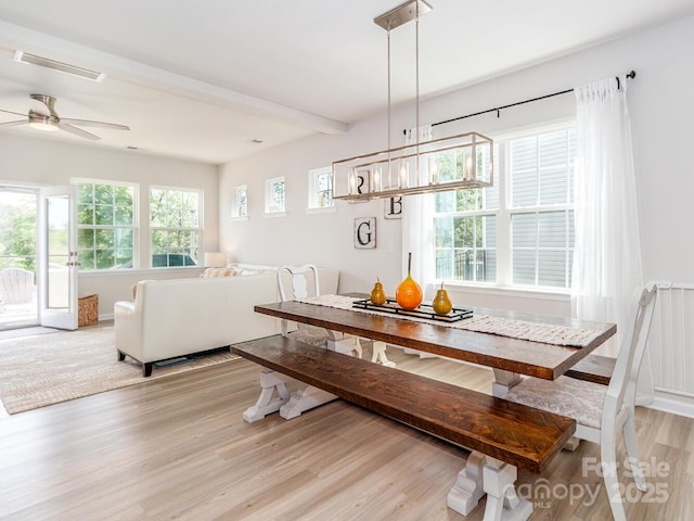 4268 Coachwhip Ave, Lancaster, SC 29720 - dining room featuring light wood-style flooring, ceiling fan, and beam ceiling