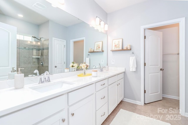 4268 Coachwhip Ave, Lancaster, SC 29720 - bathroom featuring double vanity, a stall shower, and tile patterned floors