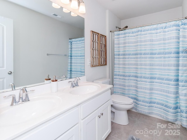 4268 Coachwhip Ave, Lancaster, SC 29720 - bathroom with tile patterned floors, double vanity, and curtained shower