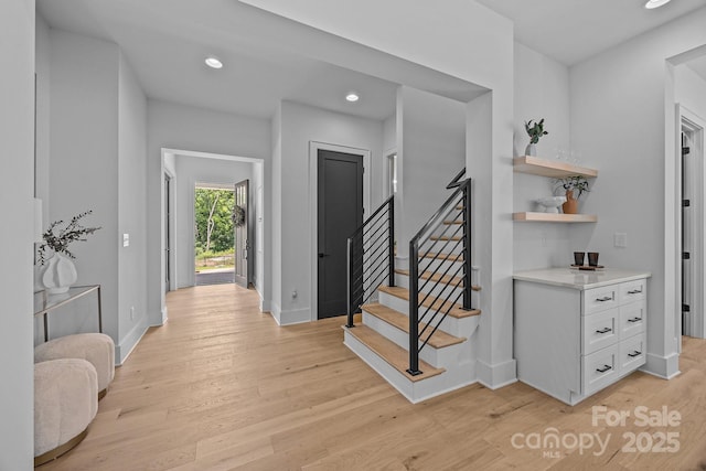 3949 Plainview Rd, Charlotte, NC 28208 - entrance foyer featuring light wood-type flooring, recessed lighting, and stairway