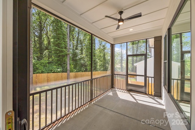 3949 Plainview Rd, Charlotte, NC 28208 - unfurnished sunroom featuring ceiling fan and healthy amount of natural light