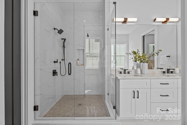 3949 Plainview Rd, Charlotte, NC 28208 - bathroom featuring a marble finish shower and double vanity