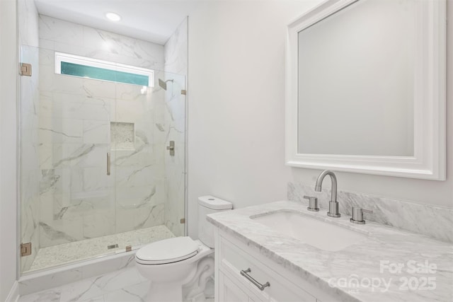 164 Meadow Glen Dr, Troutman, NC 28166 - full bath featuring vanity, marble finish flooring, and a marble finish shower
