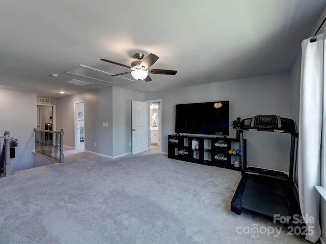1324 Mona Vale Dr, Huntersville, NC 28078 - exercise area with attic access, ceiling fan, and carpet floors