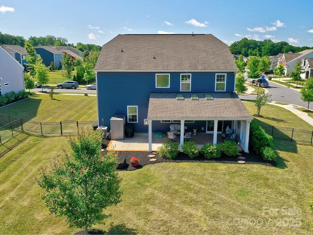 1324 Mona Vale Dr, Huntersville, NC 28078 - rear view of house featuring a patio, a fenced backyard, a shingled roof, and a residential view