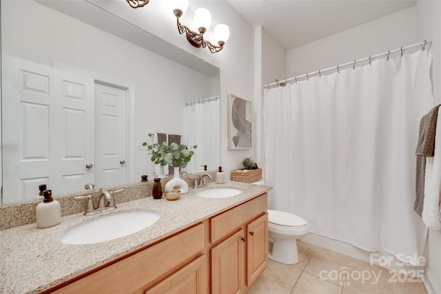 3905 Hounslow Ln, Harrisburg, NC 28075 - full bathroom featuring tile patterned floors, double vanity, and a shower with shower curtain