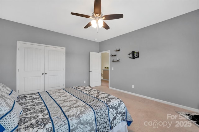 282 Harrison Ln, Locust, NC 28097 - bedroom with a closet, light colored carpet, and ceiling fan
