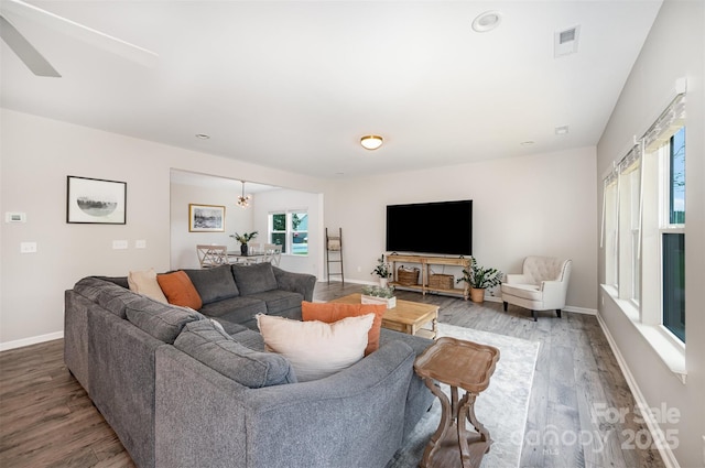 5499 Angus Dr, Midland, NC 28107 - living room featuring wood finished floors and a ceiling fan